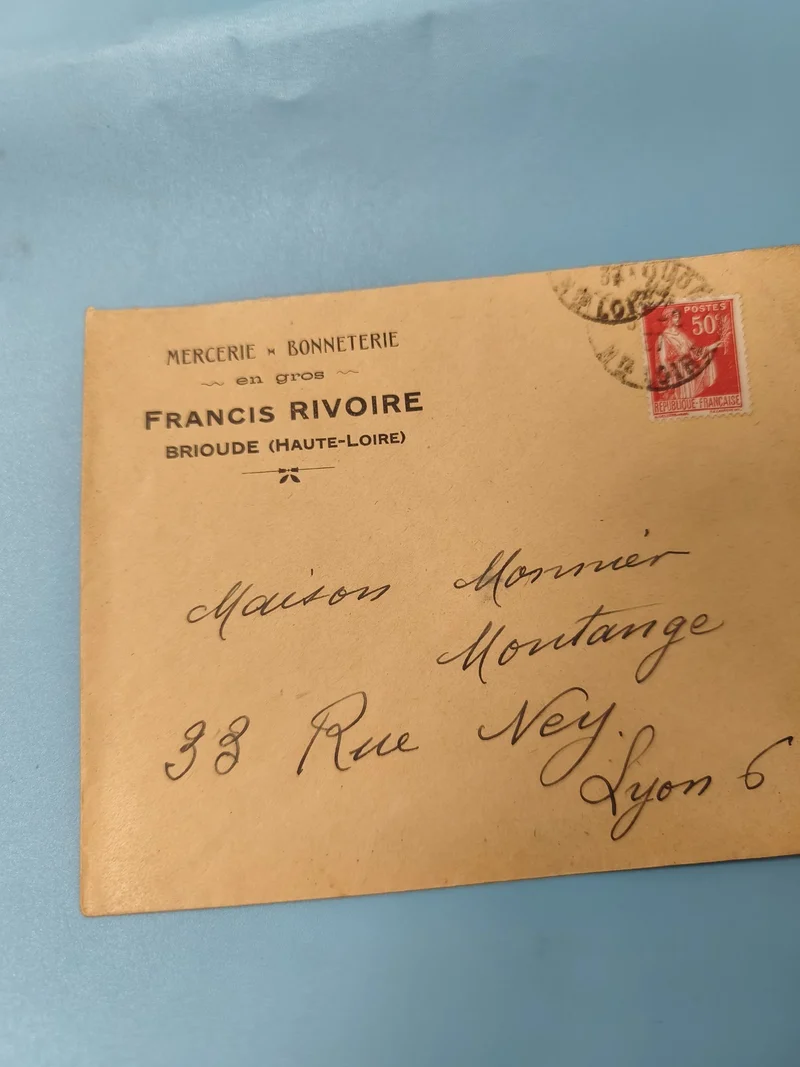 Ancienne enveloppe oblitérée début XXe philatélie Lyon timbre 50c rouge