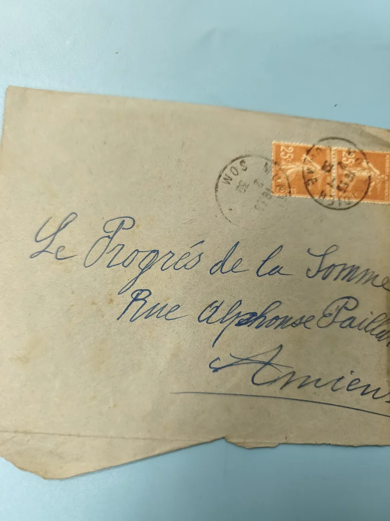 Ancienne enveloppe oblitérée début XXe philatélie, timbres orange Amiens