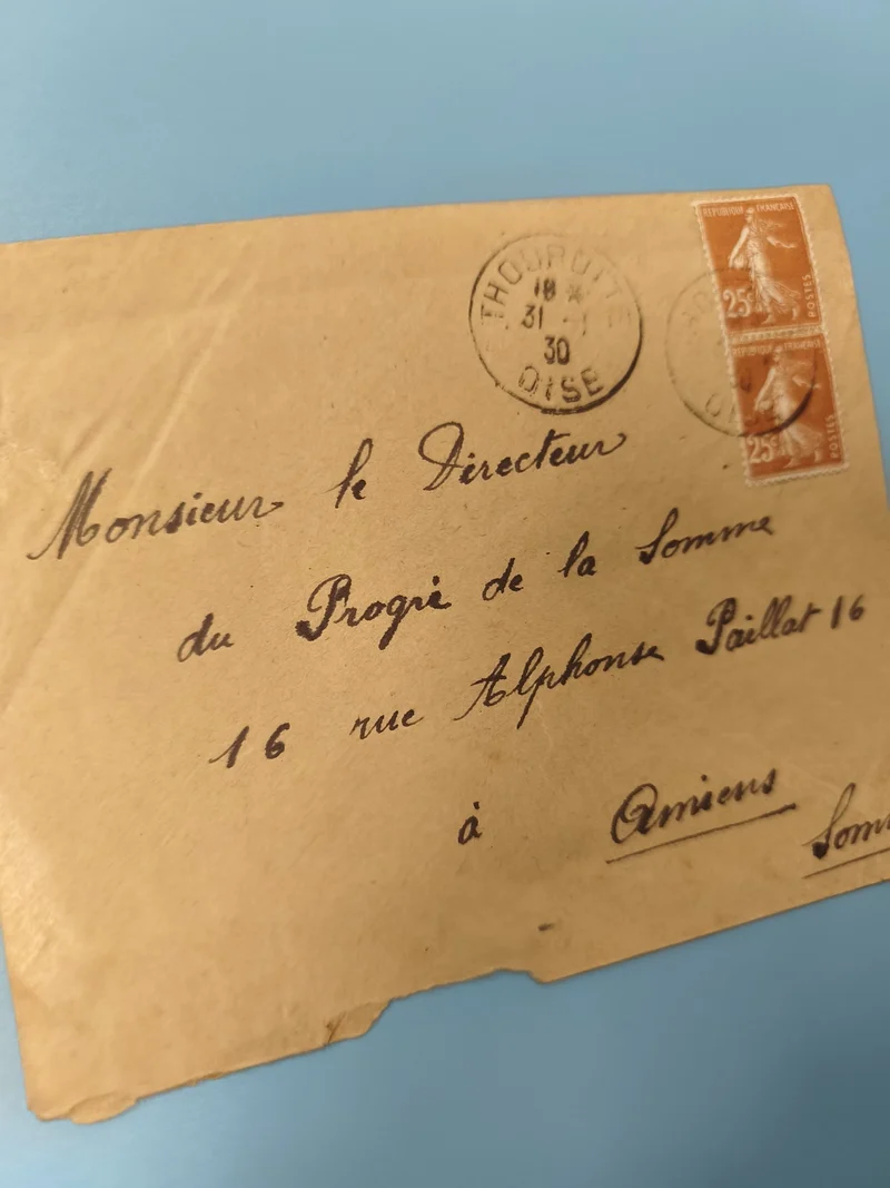 Ancienne enveloppe oblitérée début XXe, timbres Semeuse 25c, philatélie
