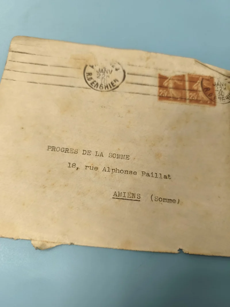 Ancienne enveloppe oblitérée début XXe, timbres 25c, Progrès de la Somme