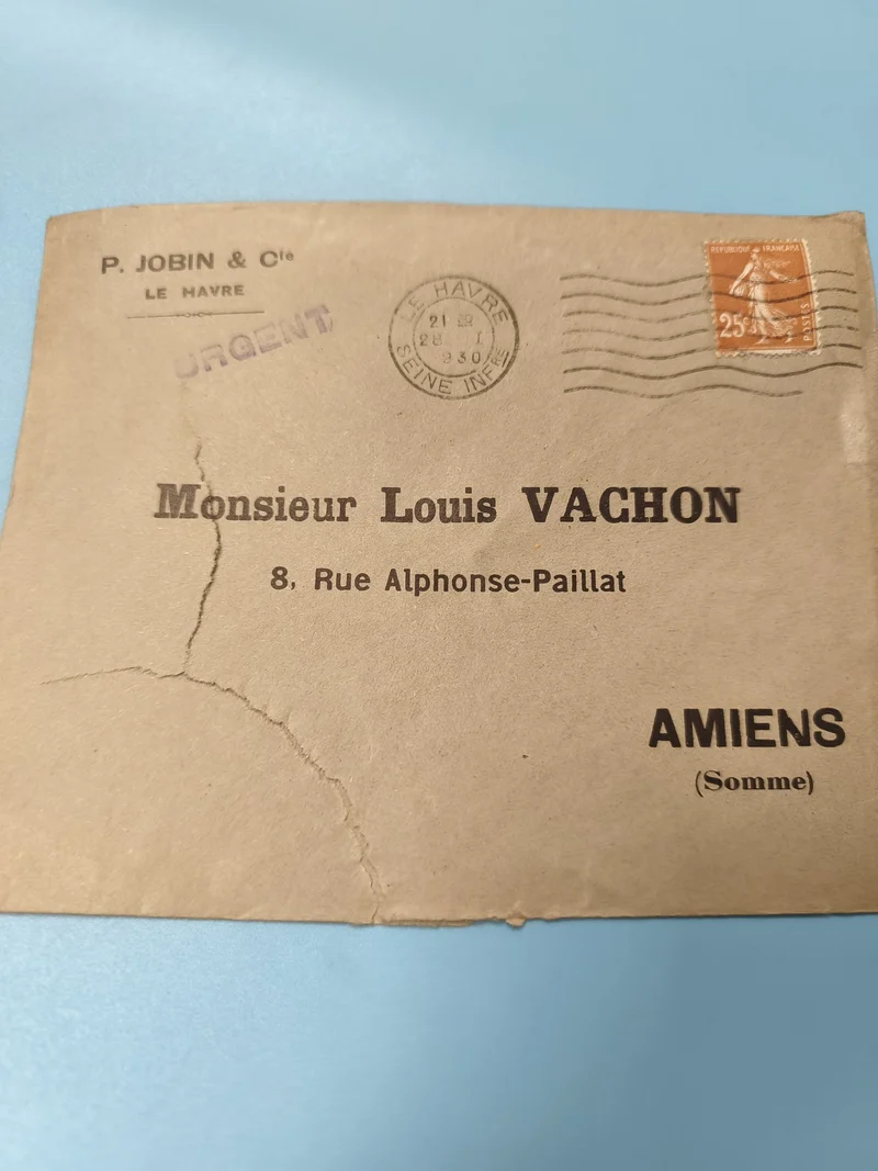 Ancienne enveloppe oblitérée 1930 philatélie Le Havre Amiens timbre Semeuse