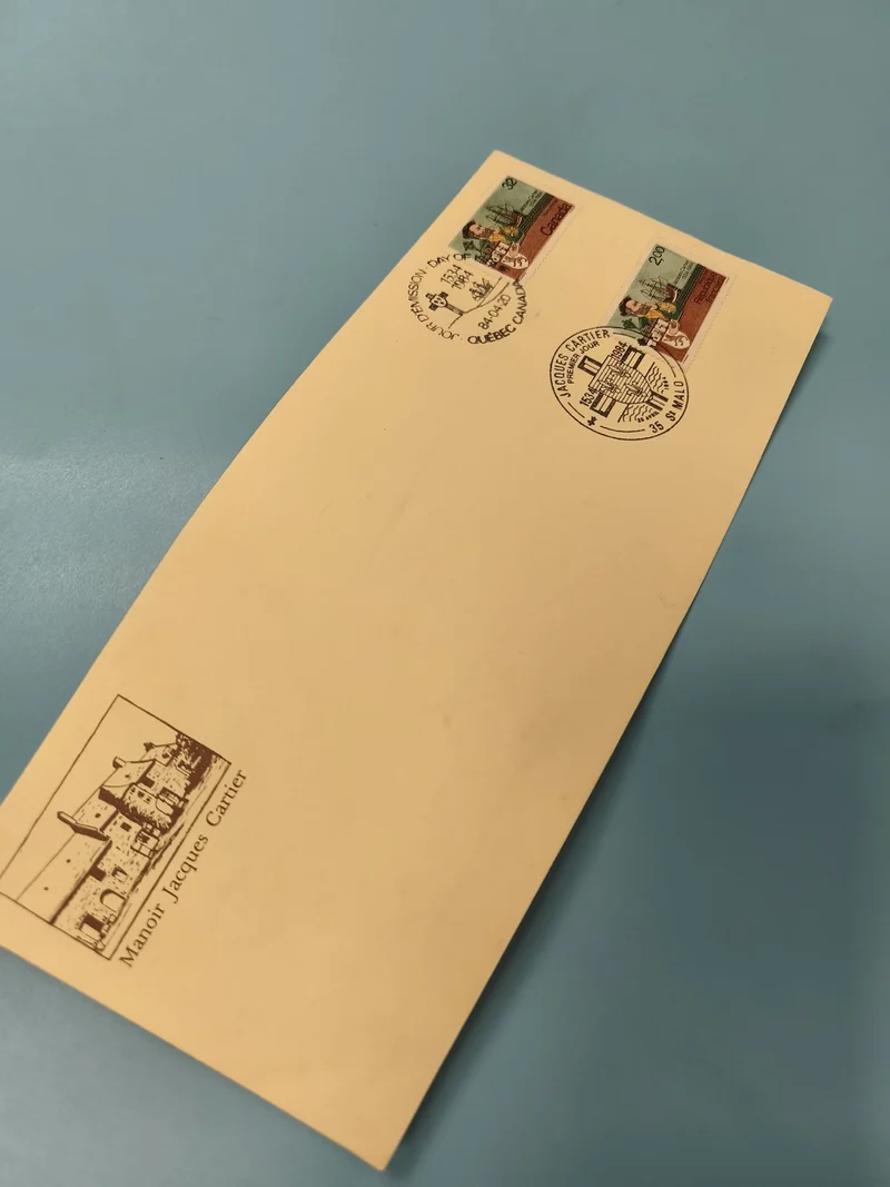 Ancienne enveloppe FDC Manoir Jacques Cartier timbres Québec Canada collection