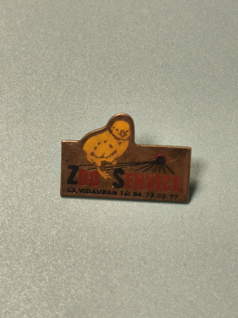 Vintage pin's Zoo Service poussin jaune, badge publicitaire ancien collection