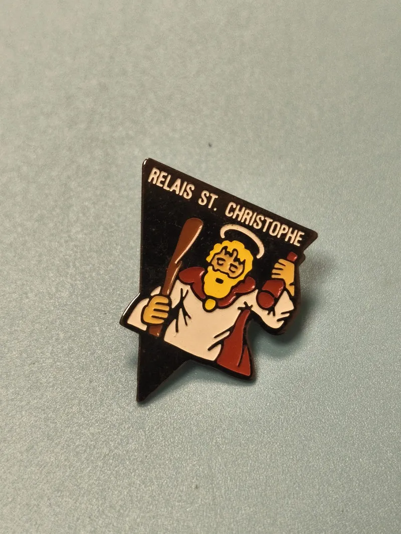 Vintage pin's Relais St Christophe émaillé, forme triangle, collection badge