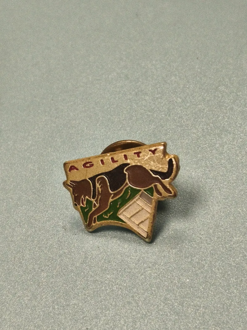 Vintage pin's agility chien saut obstacle émaillé collection sport canin