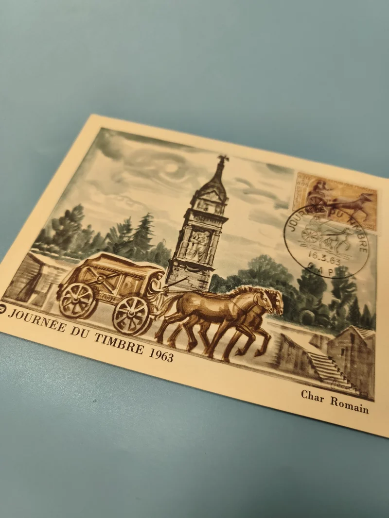 Ancienne enveloppe FDC Journée du Timbre 1963 Char Romain timbre oblitéré