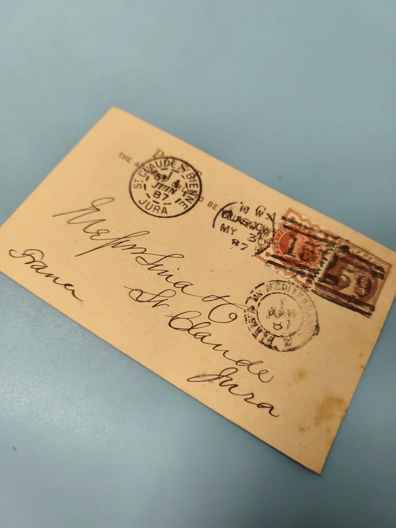 Ancienne enveloppe oblitérée fin XIXe, timbres France Jura philatélie vintage