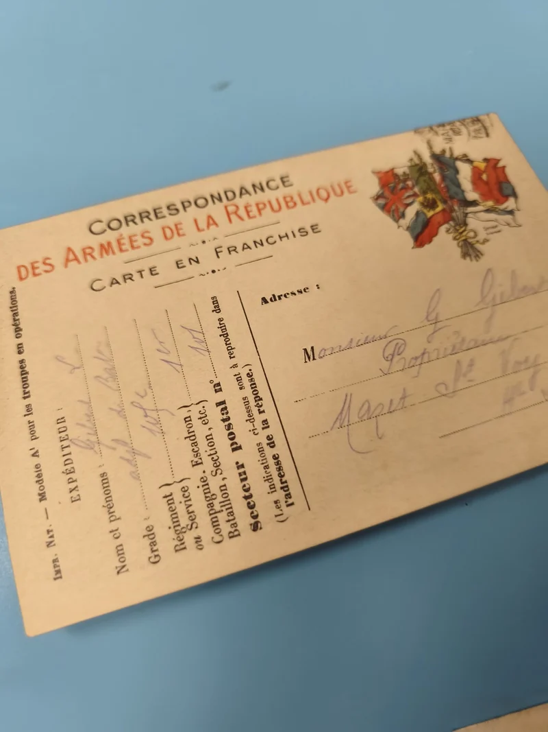 Ancienne carte postale militaire armées de la République, correspondance vintage