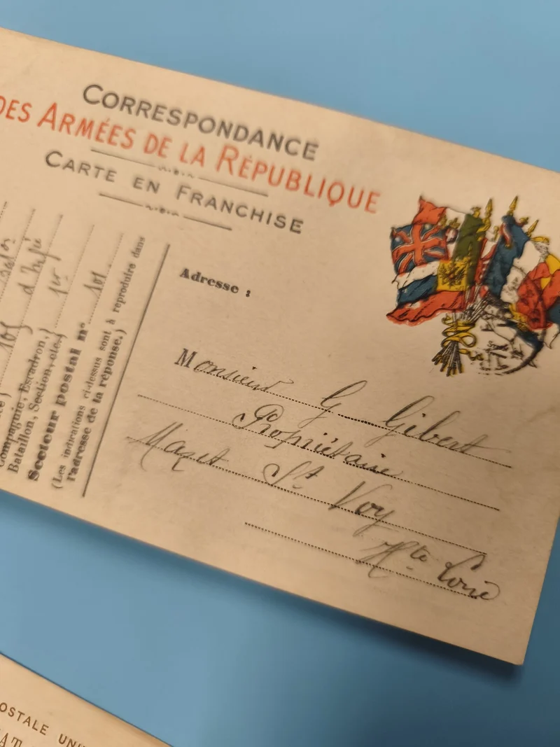 Ancienne carte postale militaire Armées de la République drapeaux alliés vintage