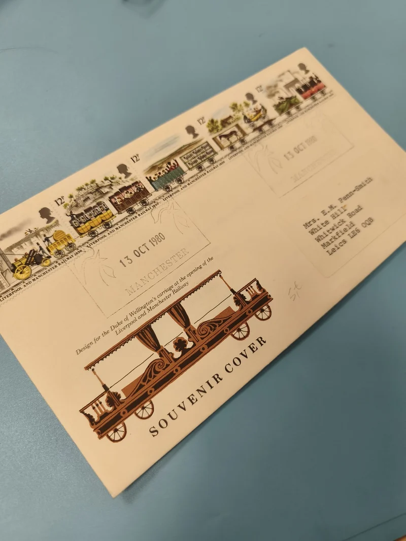 Enveloppe FDC premier jour d?émission timbres train Manchester 1980 souvenir