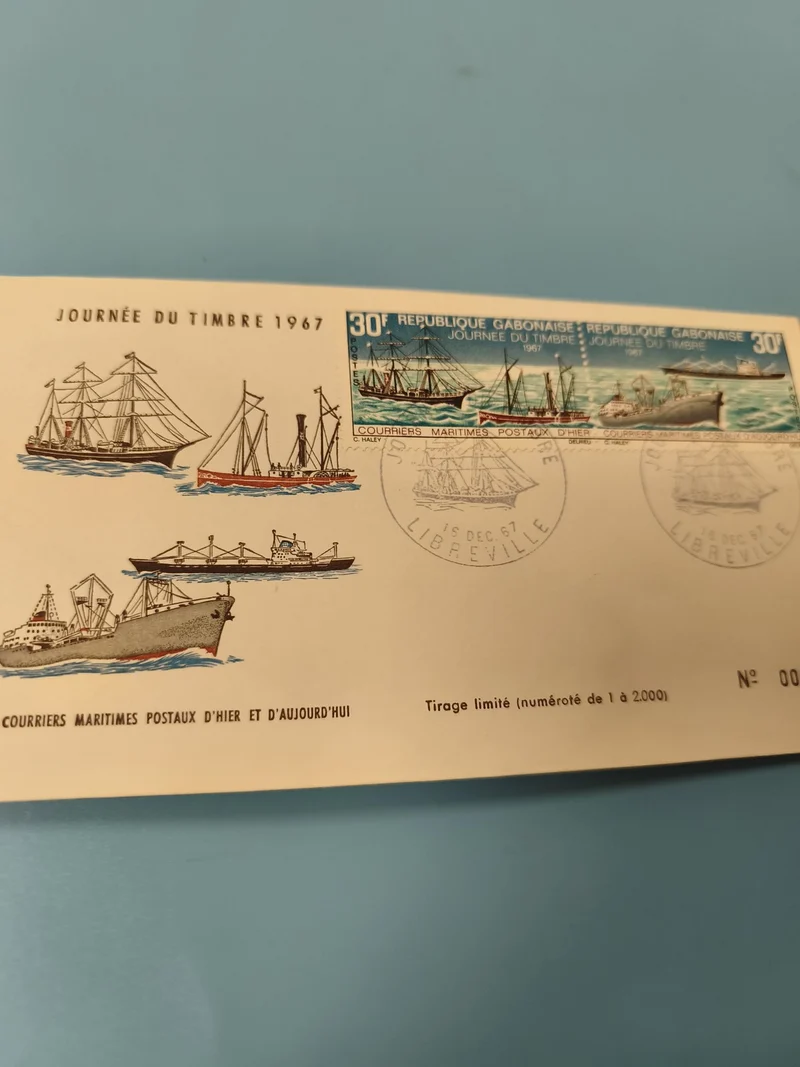 Enveloppe FDC Gabon 1967 timbre Courriers Maritimes cachet premier jour bateaux
