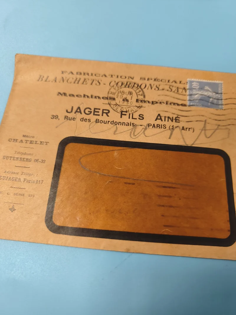 Ancienne enveloppe oblitérée début XXe philatélie Paris Jager Fils (Ref 6)