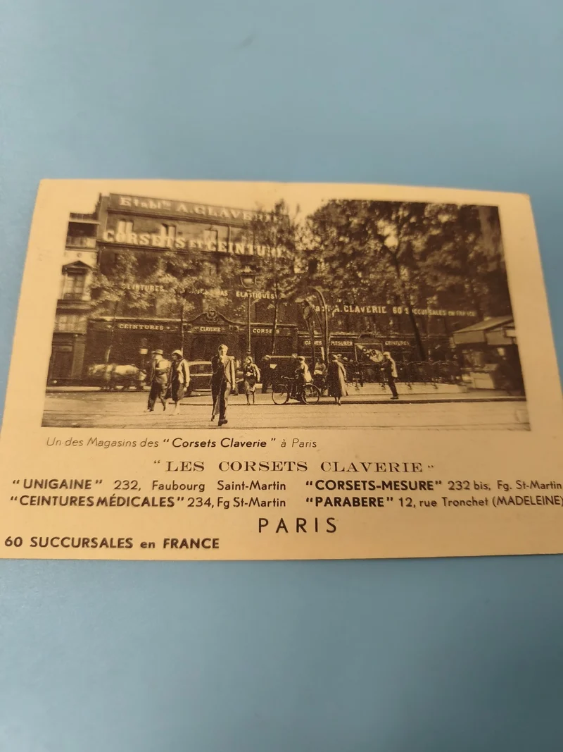 Ancienne carte postale Corsets Claverie Paris vintage magasin Faubourg