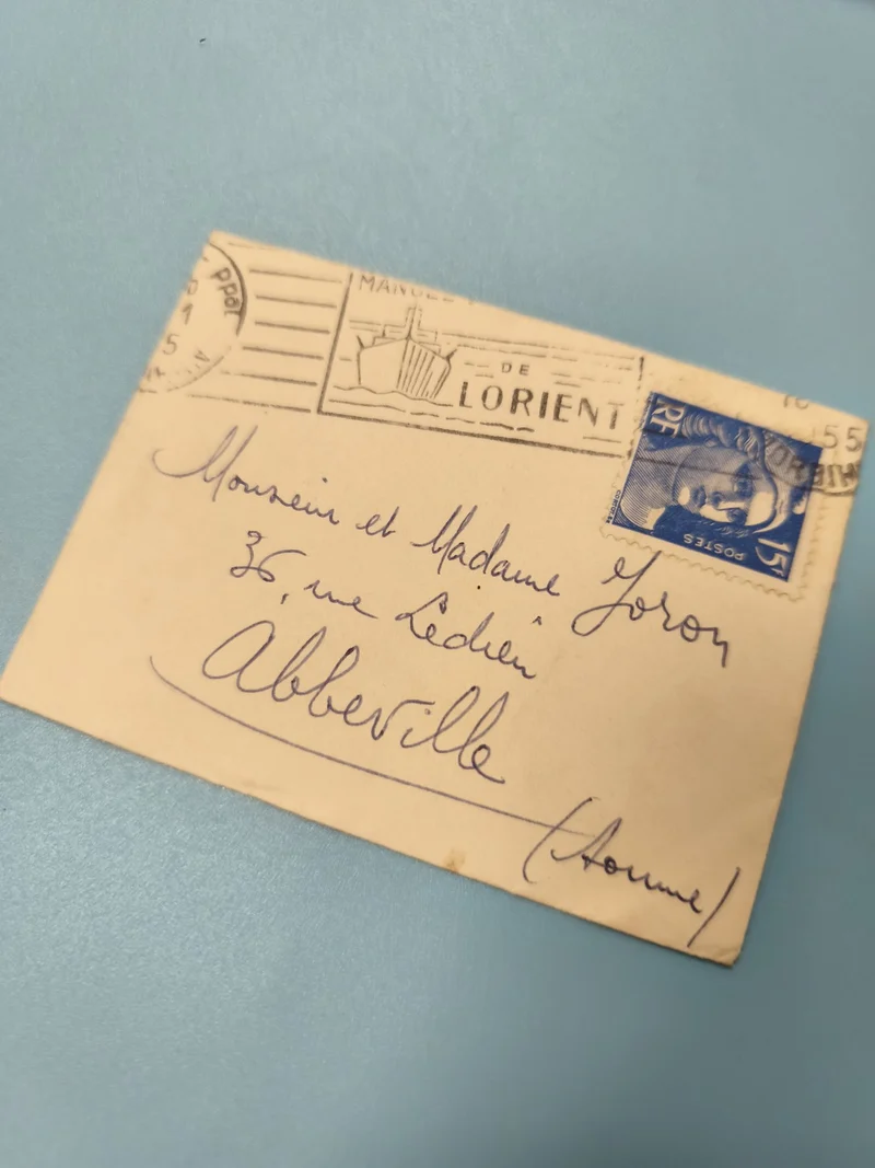 Ancienne enveloppe oblitérée début XXe, timbre bleu 15c, Lorient, philatélie