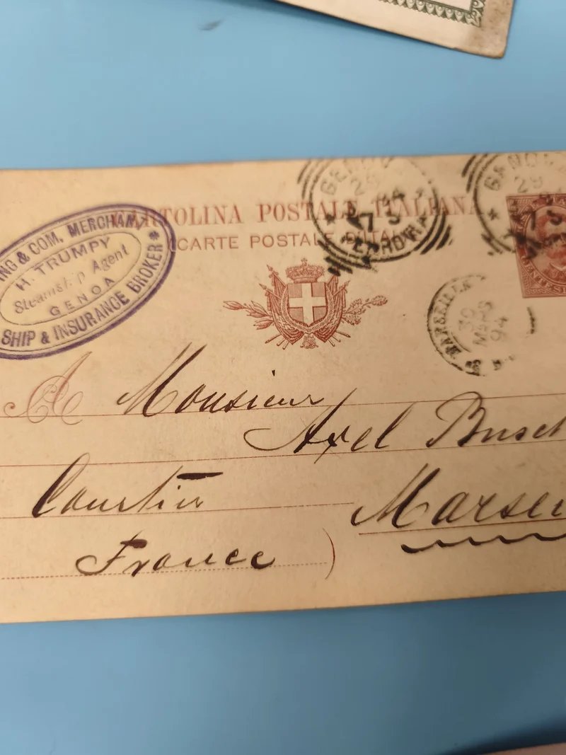 Ancienne enveloppe oblitérée XIXe philatélie, cachet Italie-France, vintage