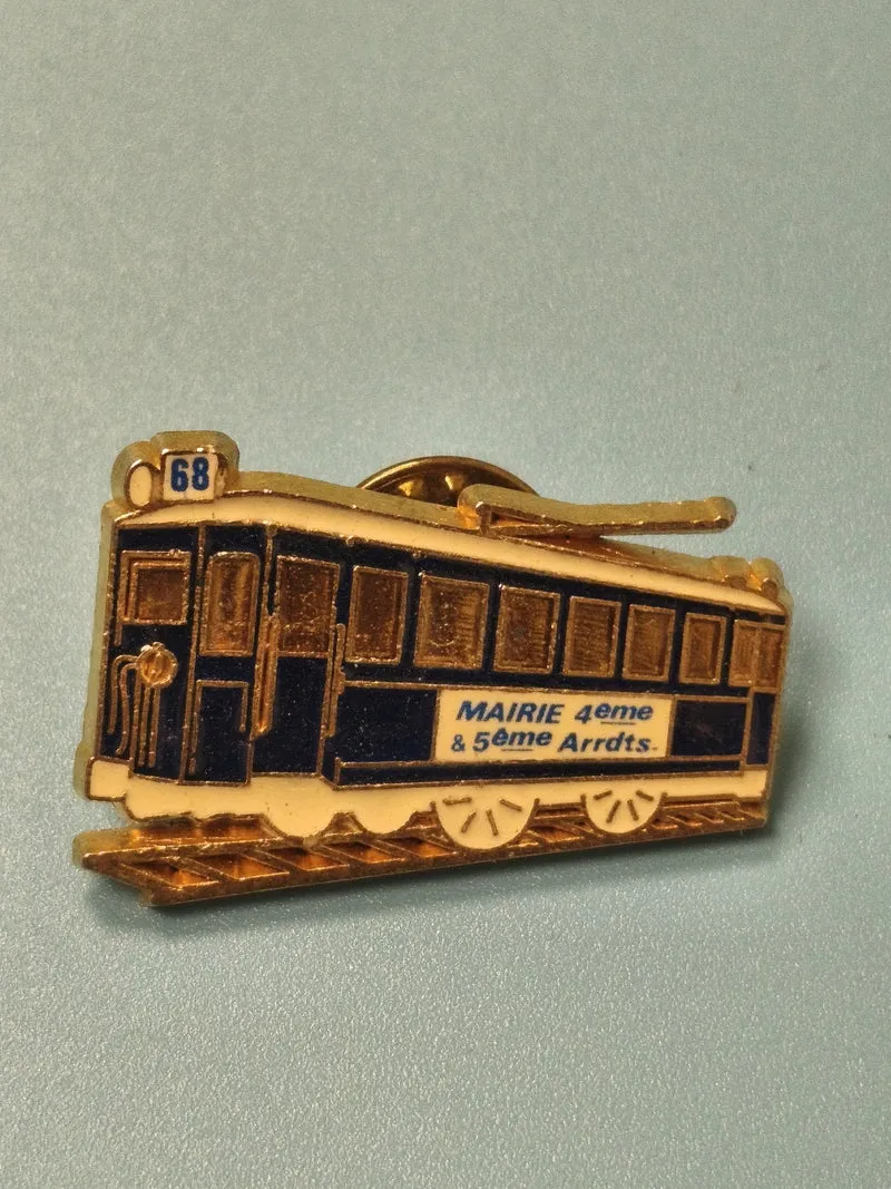 Pin's vintage tramway mairie Marseille bleu doré ancien collection rare