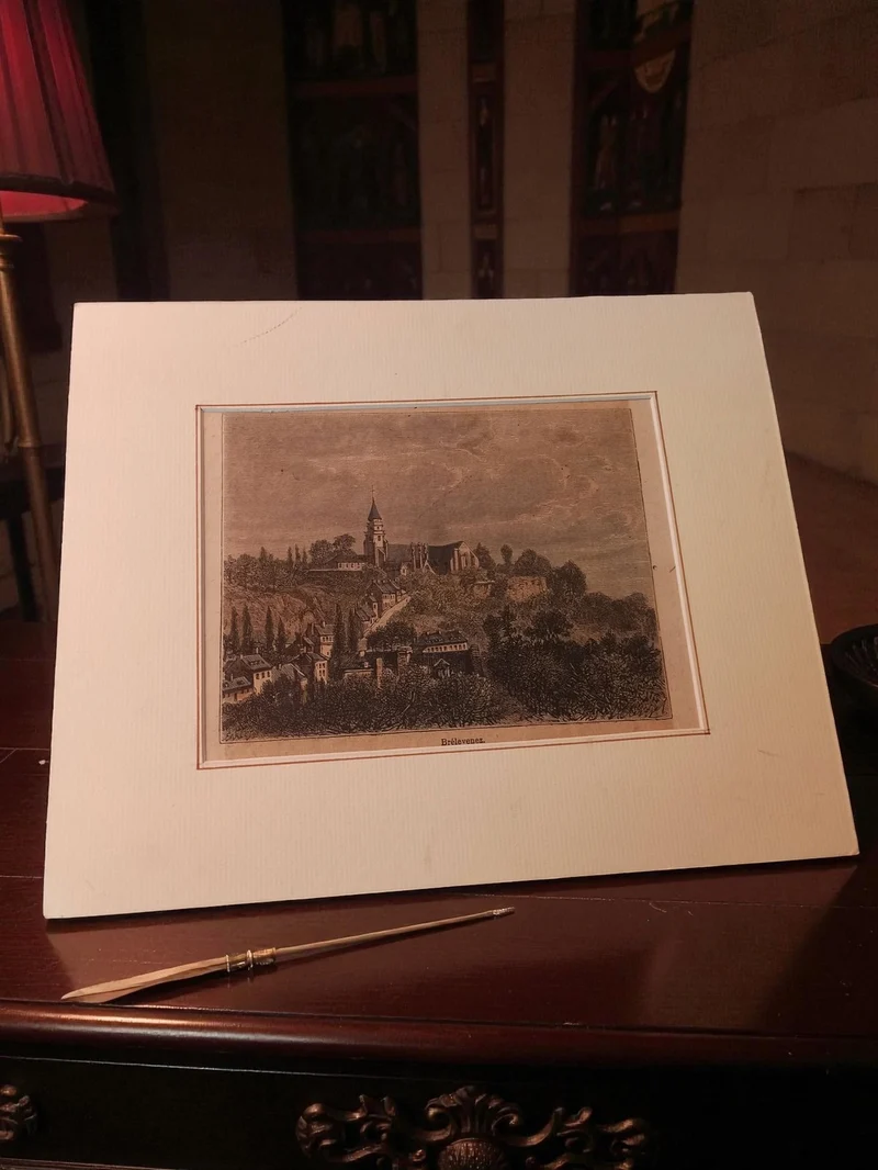 Gravure ancienne Brivevens paysage village, art rétro vintage décor mural