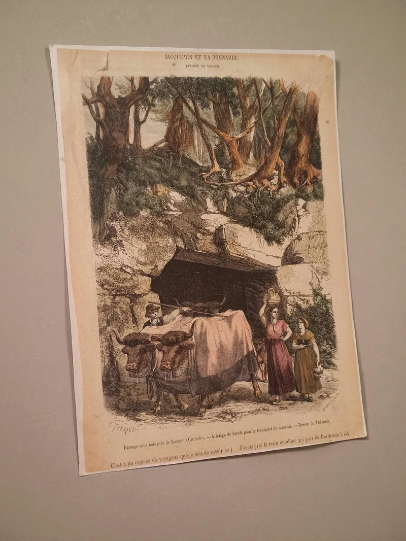 Gravure ancienne XIXe Jacquemin et la Migvarde scène rurale couleur