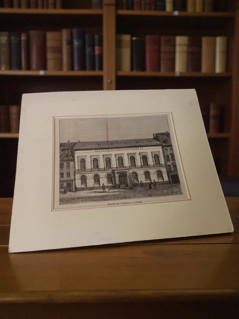 Gravure ancienne Bourse des Libraires Leipzig encadrée déco vintage rétro