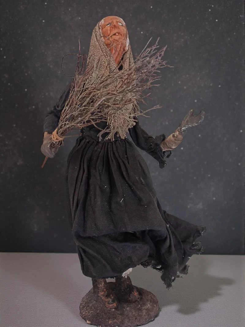Santon ancien femme balai, figurine décorative vintage, collection Fran