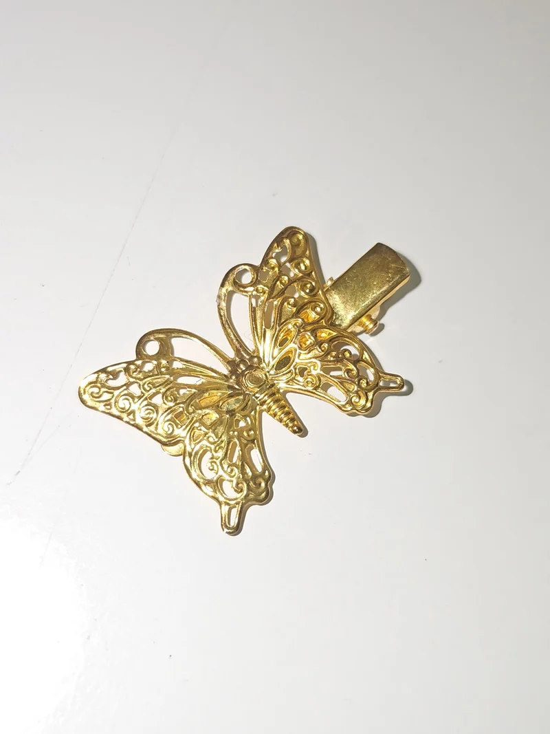 Vintage barrette cheveux ancienne en métal doré émaillé, accessoire rétro déco