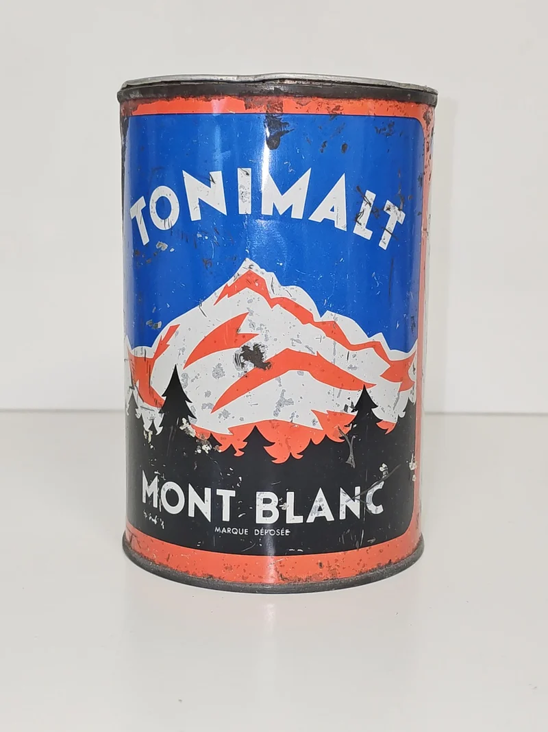 Ancienne boîte métal publicitaire vintage Mont Blanc Tonimalt rétro collection d