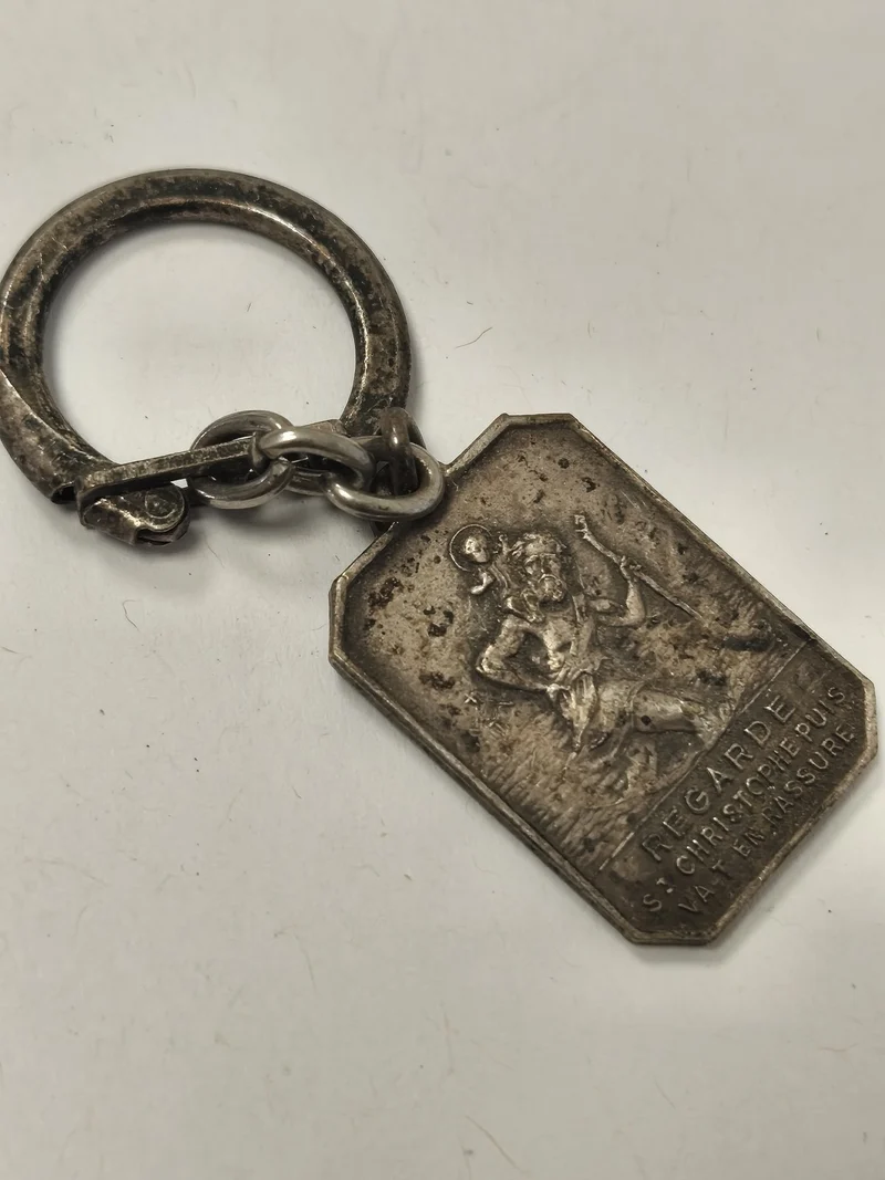 Porte-clés religieux ancien vintage, objet de collection rétro chrétien, France