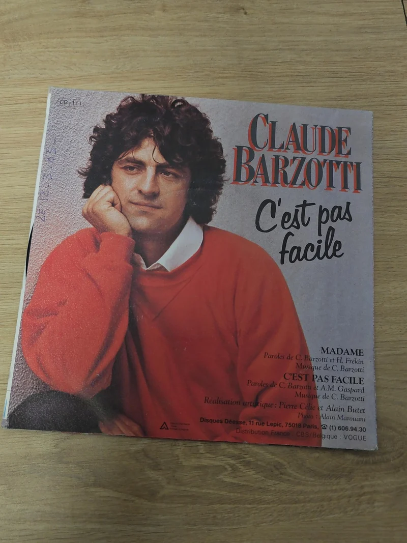 Vinyle 45 tours ancien Claude Barzotti rétro, disque vintage collection musique