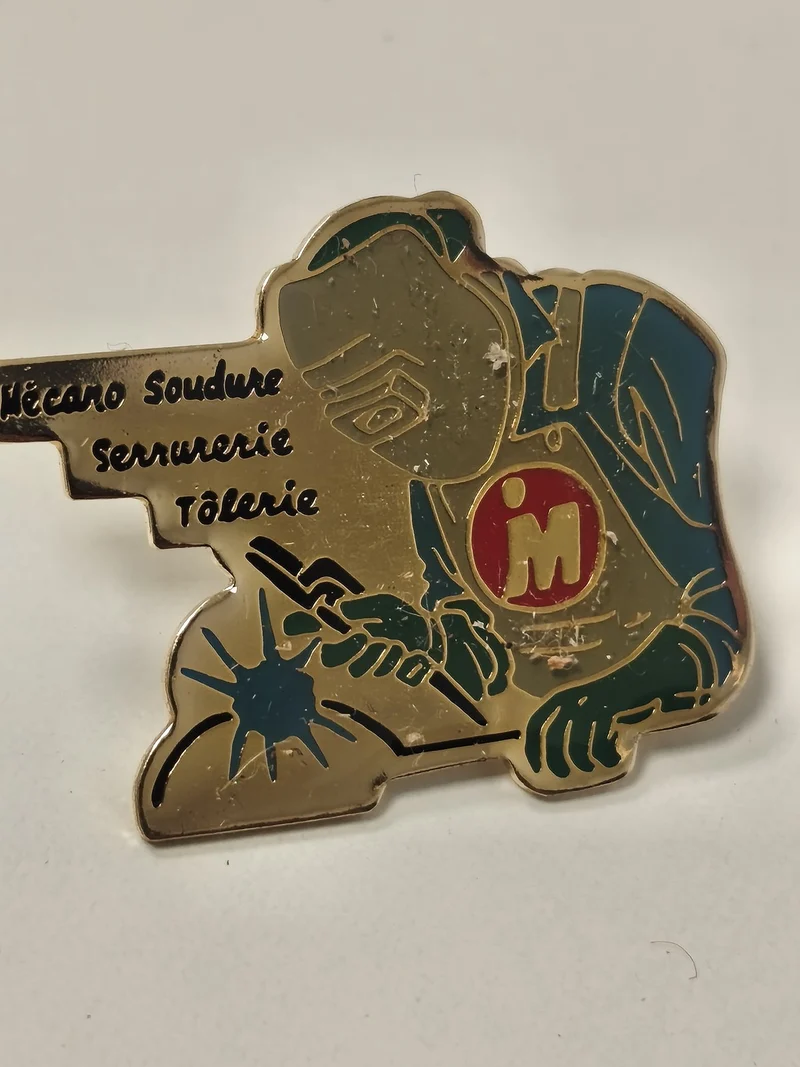 Pin's ancien vintage soudure, badge rétro collection métier artisanat rare