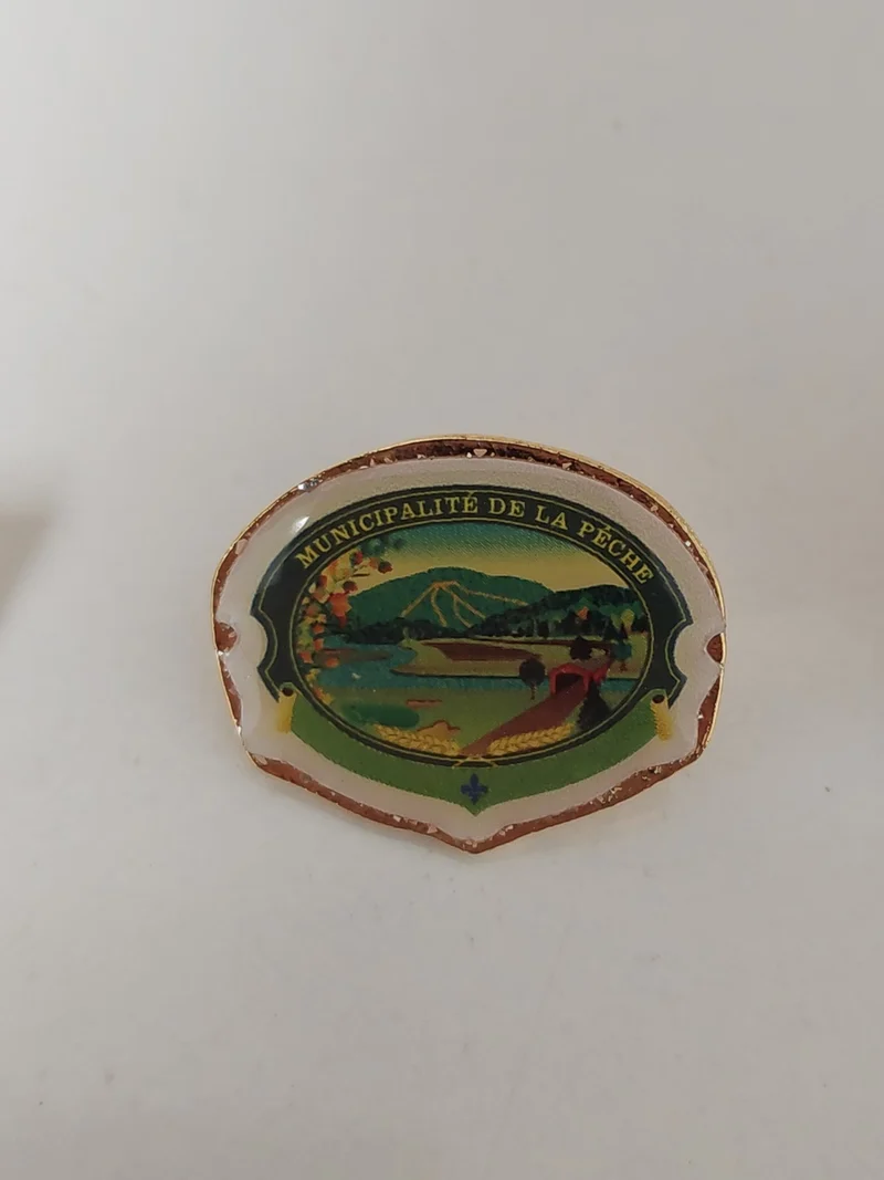 Pin's ancien municipalité pêche, badge vintage collection France rétro original