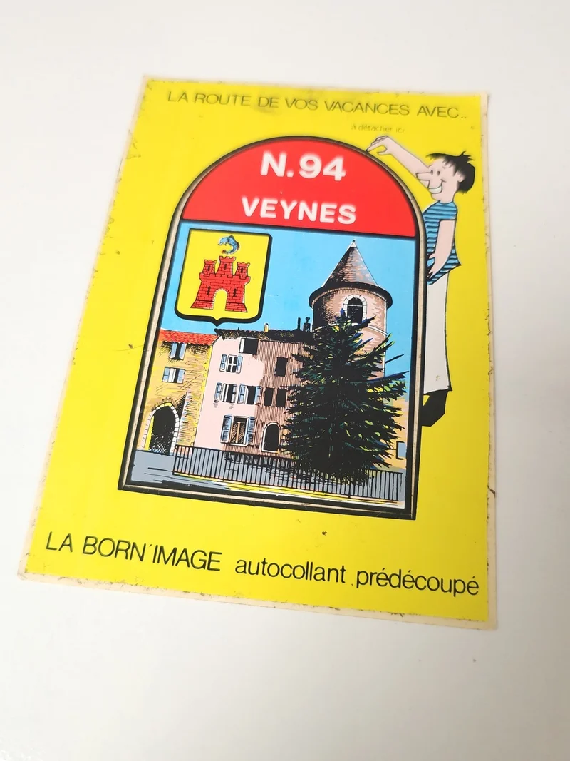 Vintage grand autocollant publicitaire Veynes ancien décor rétro collection