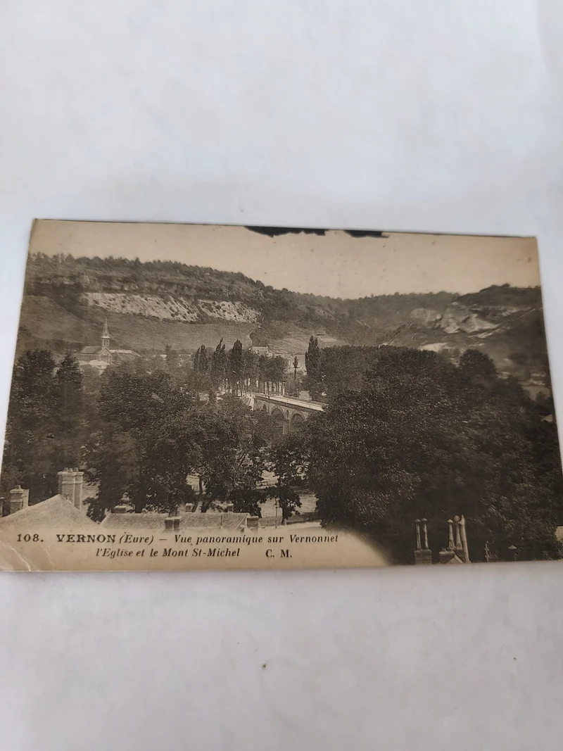 Carte postale ancienne vintage Vernon illustrée, collection rétro France authent