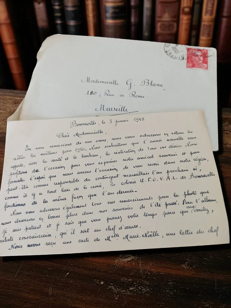 Lettre manuscrite ancienne 1949 avec enveloppe Marseille Bonneville vintage