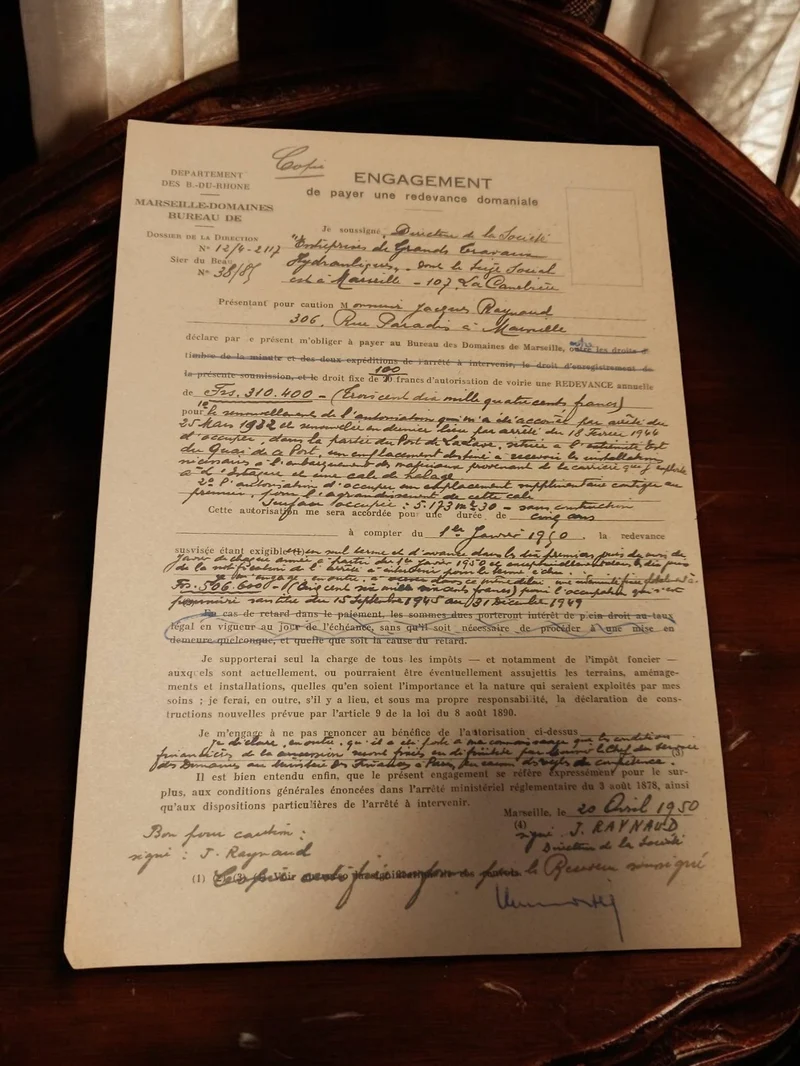Document administratif ancien Marseille 1950 redevance domaniale vintage
