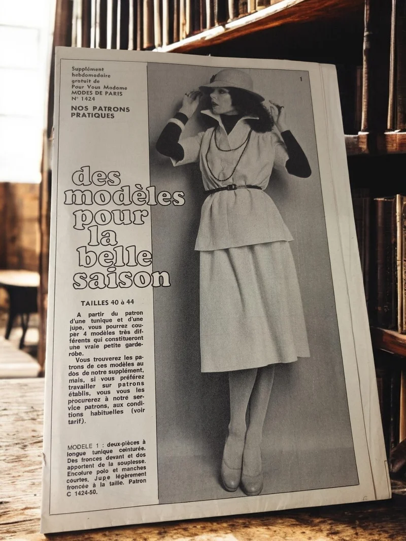 Patron couture vintage Modes de Paris N°1424, ancien modèle rétro années 70