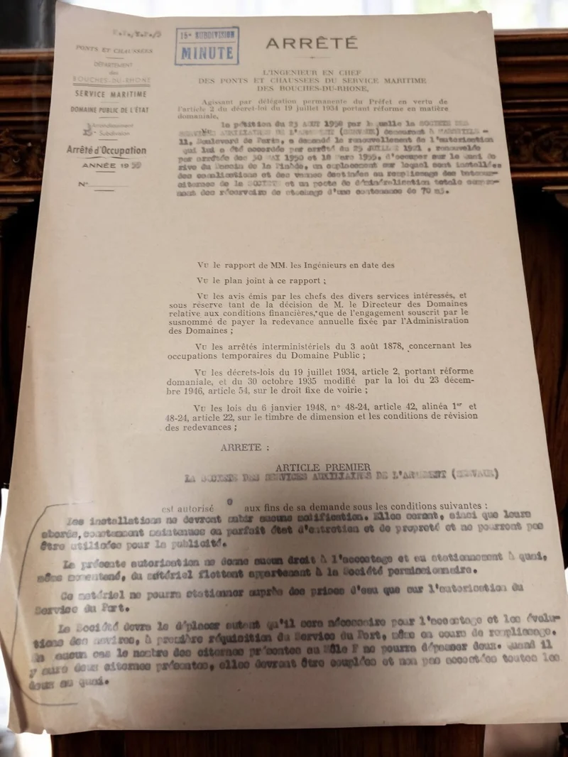 Document administratif ancien Marseille arrêté préfet Bouches-du-Rhône 1939