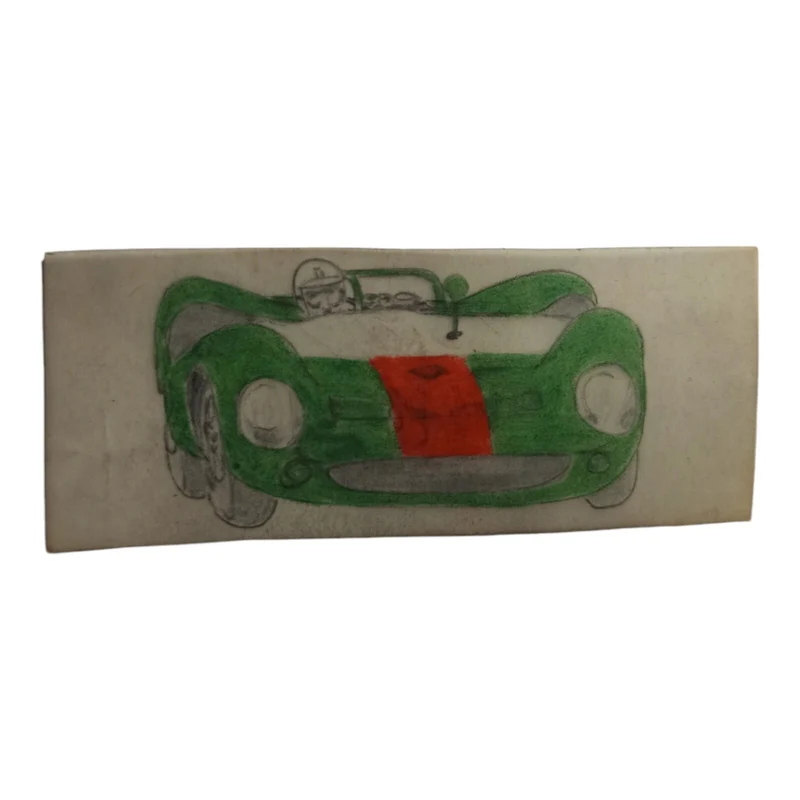 Dessin original voiture course Scalextric vert rouge vintage plan Dinky Toys
