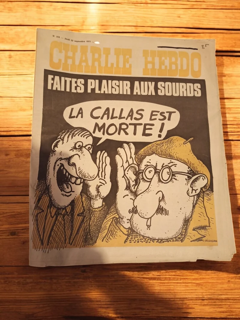 Magazine Charlie Hebdo vintage 1977 n°358, couverture Callas, satire presse anci