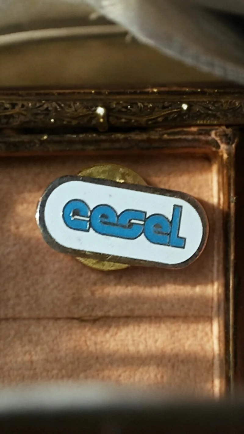 Pin's vintage Cesel logo bleu blanc rétro badge ancien