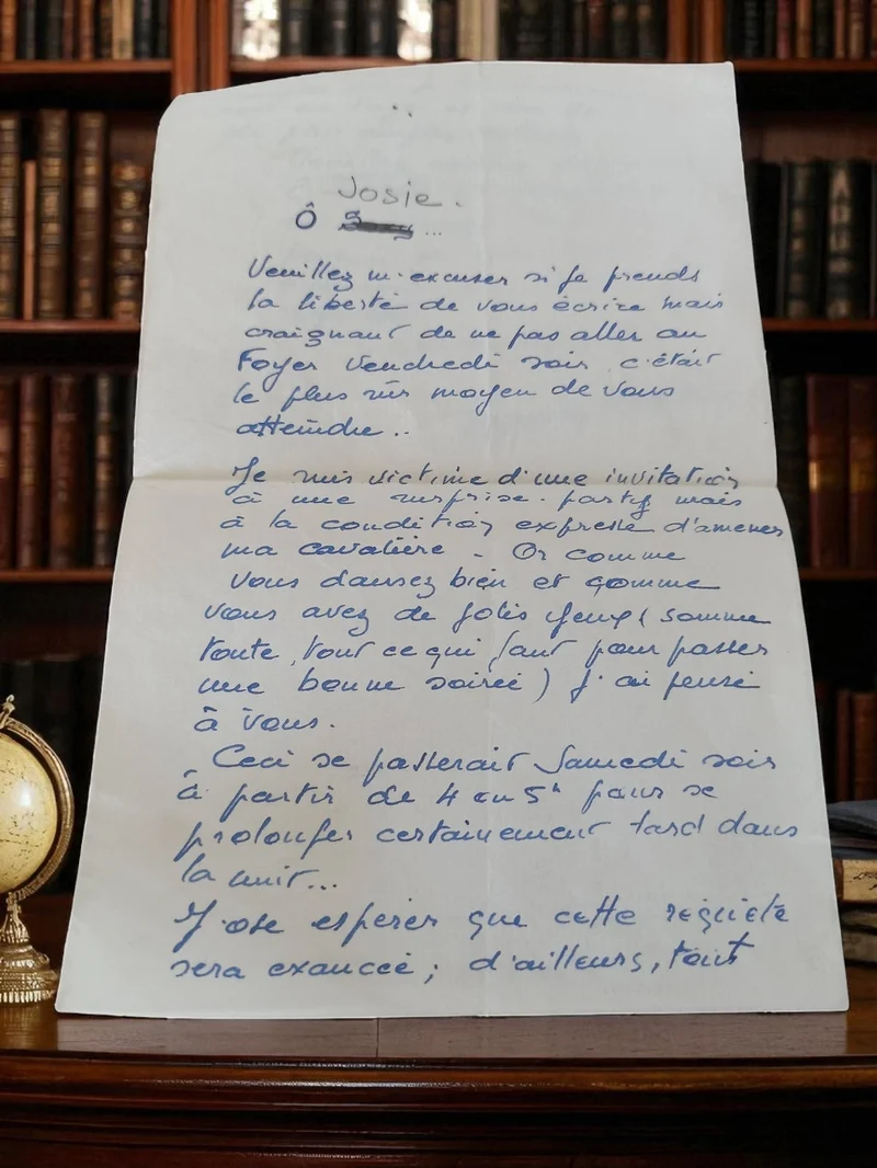 Lettre manuscrite ancienne 1949 à Josie écriture bleue vintage correspondance