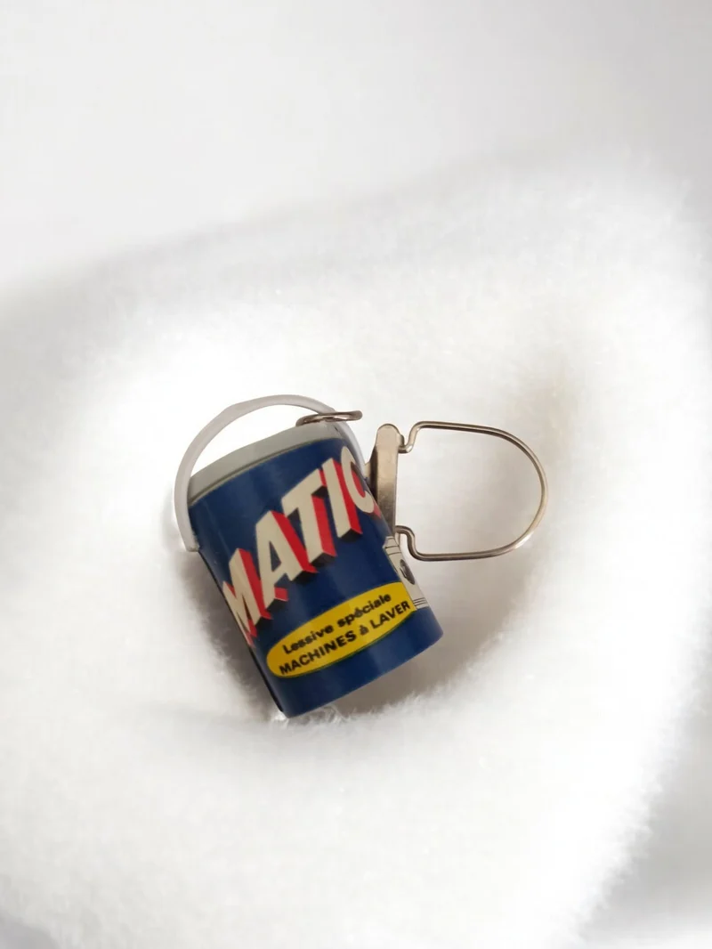 Porte-clés publicitaire vintage ancien Matic mini seau bleu rétro collection