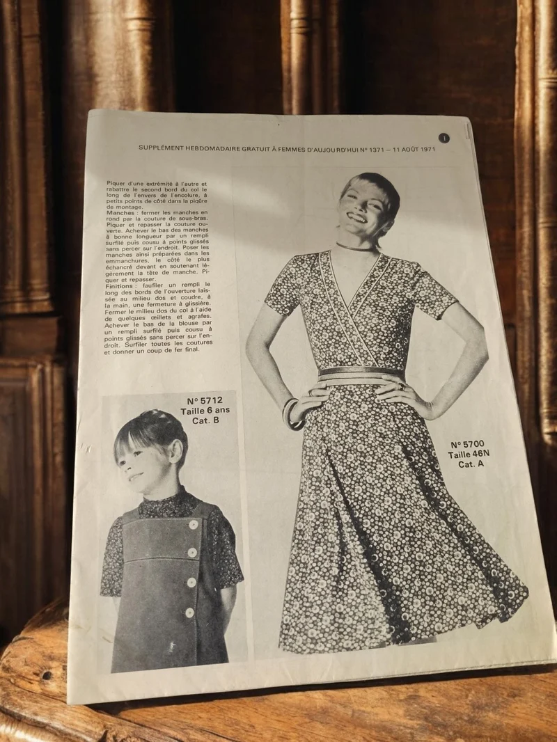 Patron couture ancien Femmes d'Aujourd'hui 1971 vintage robe jupe rétro