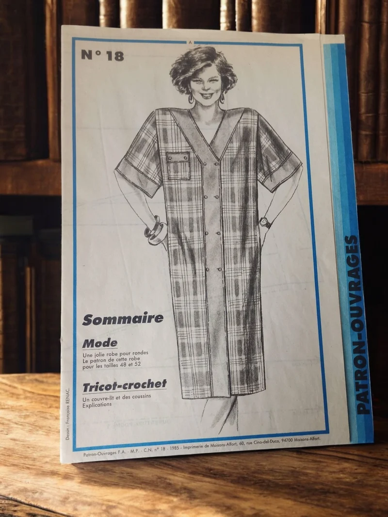 Patron couture ancien robe femme N°18 1985, vintage rétro, grandes tailles
