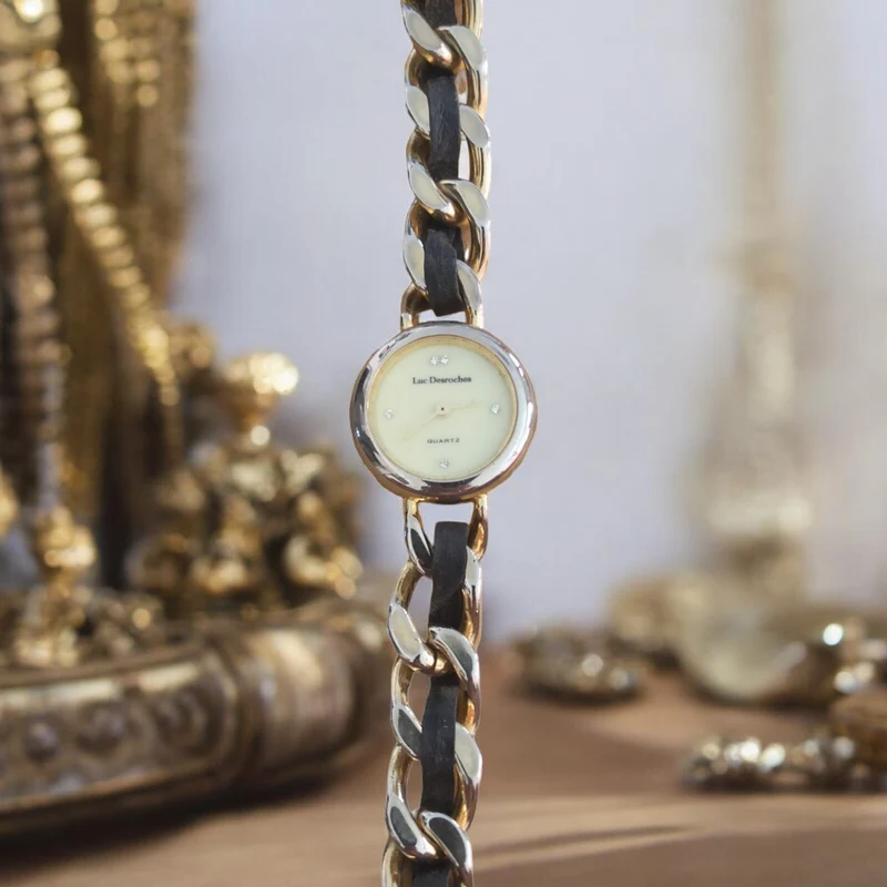 Montre femme vintage Luc Desroches quartz chaîne bicolore élégant ancien
