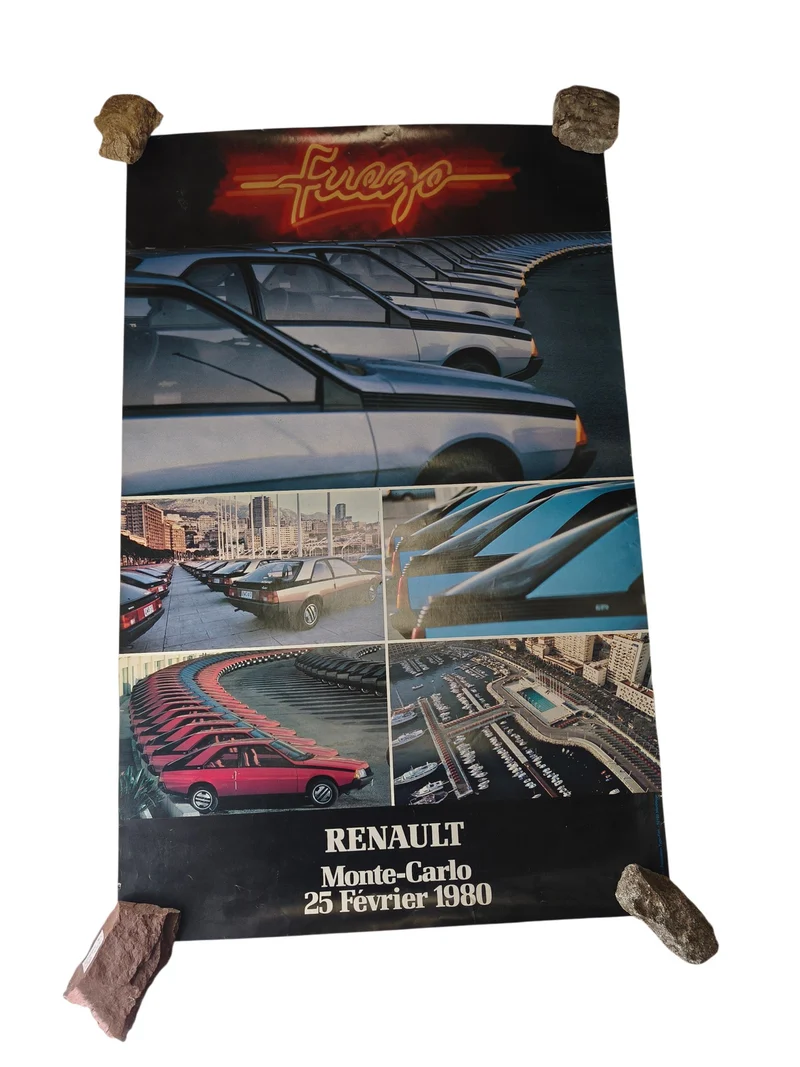 Affiche vintage Renault Monte Carlo ancienne, grande déco rétro automobile colle