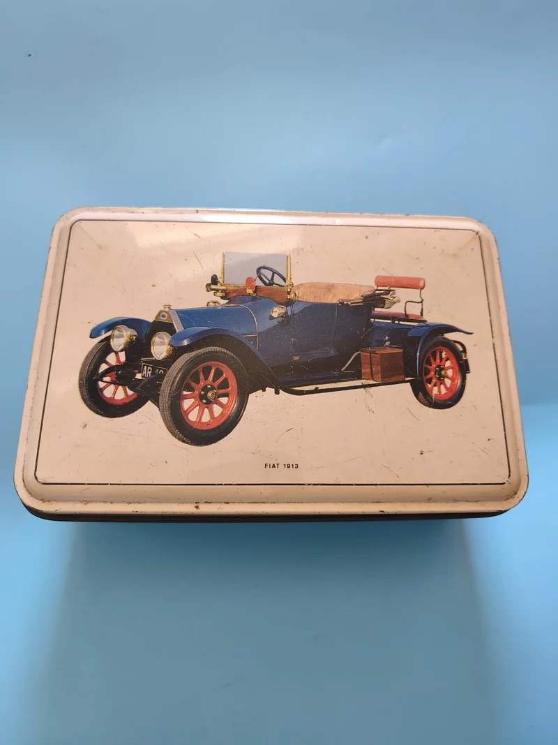 Grande boîte publicitaire métal vintage Fiat 1913, ancienne déco collection rétr