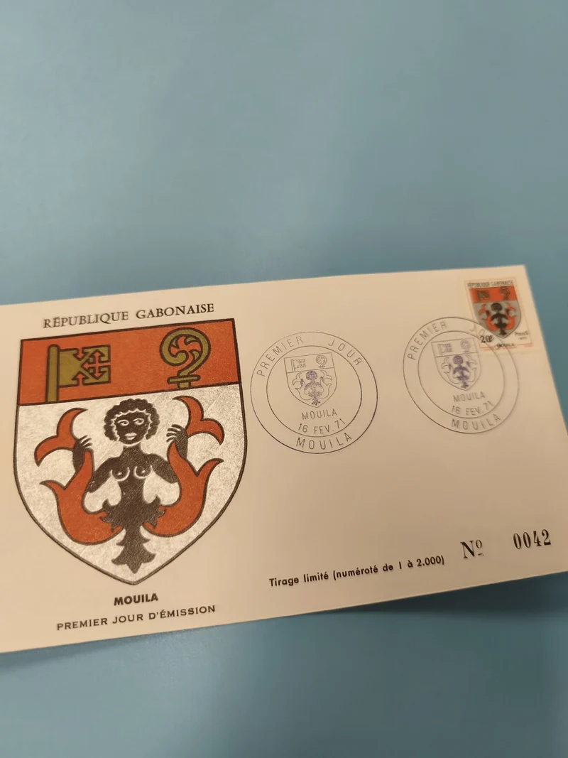 Enveloppe FDC premier jour d?émission Mouila Gabon blason tirage limité
