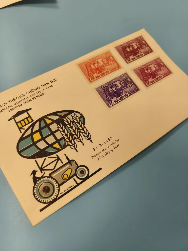 Ancienne enveloppe FDC Vietnam 1963 timbres Campagne mondiale contre la faim