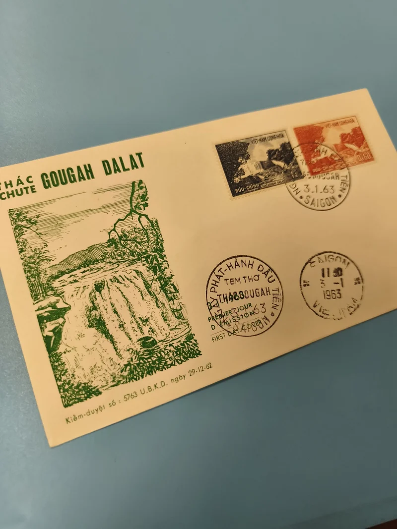 Ancienne enveloppe FDC Vietnam 1963 Gougah Dalat timbres illustrés collection