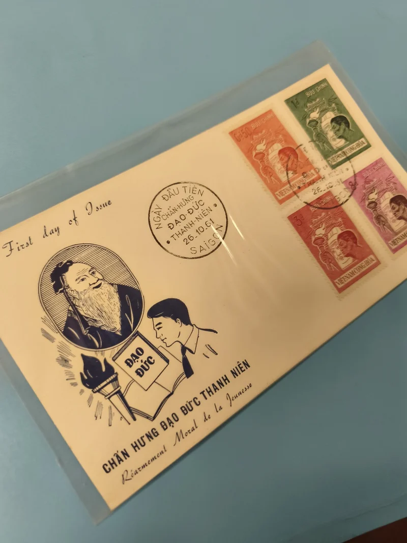 Ancienne enveloppe FDC Vietnam timbres illustrés Saigon 1961 collection philatél